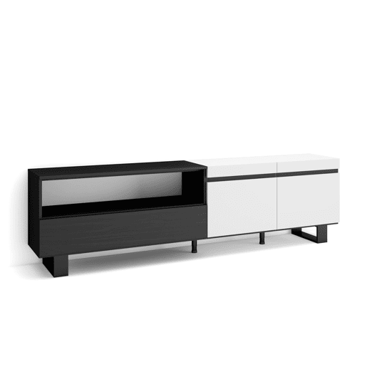 Móvel de TV, Muito espaço de arrumação, 200x35x57cm, Para televisores até 80, Design industrial, Estilo moderno, Branco e preto Móvel de TV, Muito espaço de arrumação, 200x35x57cm, Para televisores até 80, Design industrial, Estilo moderno, Branco e preto