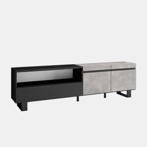 Móvel de TV, Muito espaço de arrumação, 200x35x57cm, Para televisores até 80, Design industrial, Estilo moderno, Cimento