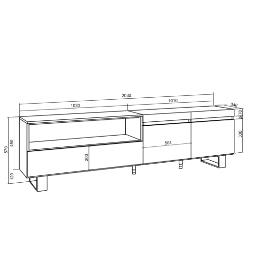 Móvel de TV, Muito espaço de arrumação, 200x35x57cm, Para televisores até 80, Design industrial, Estilo moderno, Cimento Móvel de TV, Muito espaço de arrumação, 200x35x57cm, Para televisores até 80, Design industrial, Estilo moderno, Cimento