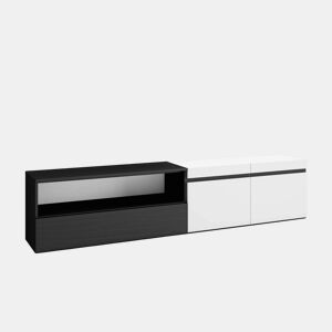 Móvel de TV, Muito espaço de arrumação, 200x35x45cm, Para televisores até 80, Estante para TV, Estilo moderno, Branco e preto
