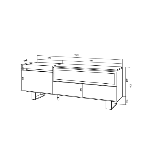 Móvel de TV, Muito espaço de arrumação, 150x35x57cm, Para televisores até 65, Lareira eléctrica, Design industrial, Estilo moderno, Carvalho e preto