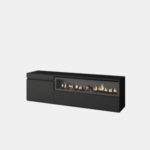 Móvel de TV, Muito espaço de arrumação, 150x35x45cm, Para televisores até 65, Lareira eléctrica, Estilo moderno, Preto