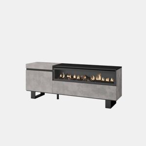 Móvel de TV, Muito espaço de arrumação, 150x35x57cm, Para televisores até 65, Lareira eléctrica, Design industrial, Estilo moderno, Cimento