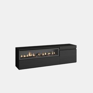 Móvel de TV, Muito espaço de arrumação, 150x35x45cm, Para televisores até 65, Lareira eléctrica, Estilo moderno, Preto
