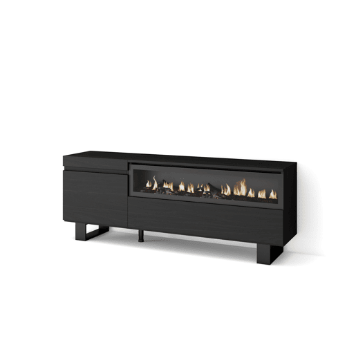 Móvel de TV, Muito espaço de arrumação, 150x35x57cm, Para televisores até 65, Lareira eléctrica, Design industrial, Estilo moderno, Preto Móvel de TV, Muito espaço de arrumação, 150x35x57cm, Para televisores até 65, Lareira eléctrica, Design industrial, Estilo moderno, Preto
