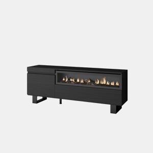 Móvel de TV, Muito espaço de arrumação, 150x35x57cm, Para televisores até 65, Lareira eléctrica, Design industrial, Estilo moderno, Preto