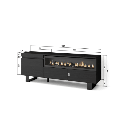 Móvel de TV, Muito espaço de arrumação, 150x35x57cm, Para televisores até 65, Lareira eléctrica, Design industrial, Estilo moderno, Preto Móvel de TV, Muito espaço de arrumação, 150x35x57cm, Para televisores até 65, Lareira eléctrica, Design industrial, Estilo moderno, Preto