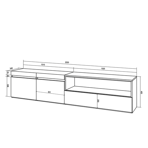 Móvel de TV, Muito espaço de arrumação, 200x35x45cm, Para televisores até 80, Estante para TV, Estilo moderno, Carvalho e preto Móvel de TV, Muito espaço de arrumação, 200x35x45cm, Para televisores até 80, Estante para TV, Estilo moderno, Carvalho e preto