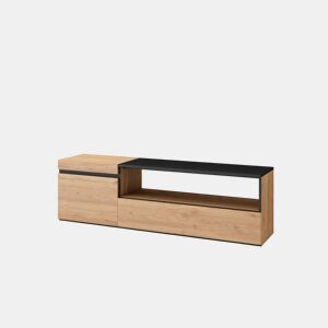 Móvel de TV, Muito espaço de arrumação, 150x35x45cm, Para televisores até 65, Estante para TV, Estilo moderno, Carvalho e preto
