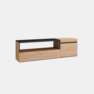 Móvel de TV, Muito espaço de arrumação, 150x35x45cm, Para televisores até 65, Suspensos, Estilo moderno, Carvalho e preto