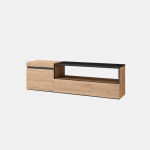 Móvel de TV, Muito espaço de arrumação, 150x35x45cm, Para televisores até 65, Suspensos, Estilo moderno, Carvalho e preto