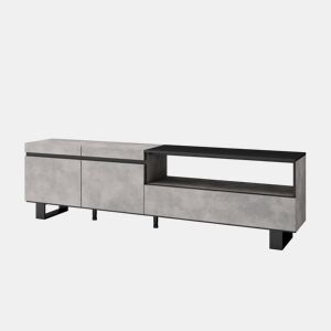 Móvel de TV, Muito espaço de arrumação, 200x35x57cm, Para televisores até 80, Design industrial, Estilo moderno, Cimento