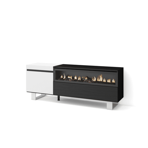 Móvel de TV, Muito espaço de arrumação, 150x35x57cm, Para televisores até 65, Lareira eléctrica, Design industrial, Estilo moderno, Branco e preto Móvel de TV, Muito espaço de arrumação, 150x35x57cm, Para televisores até 65, Lareira eléctrica, Design industrial, Estilo moderno, Branco e preto