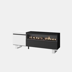 Móvel de TV, Muito espaço de arrumação, 150x35x57cm, Para televisores até 65, Lareira eléctrica, Design industrial, Estilo moderno, Branco e preto