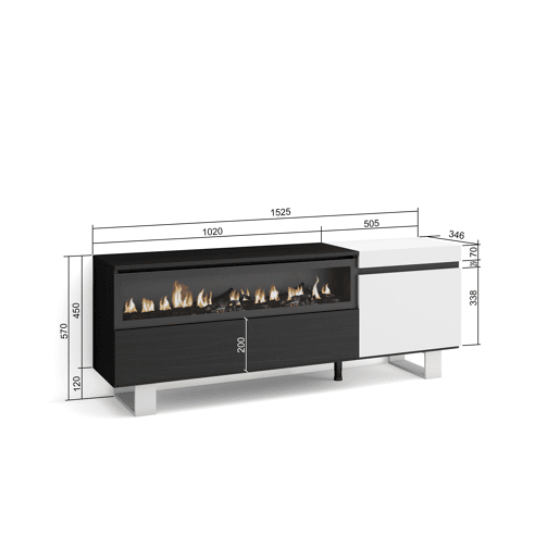 Móvel de TV, Muito espaço de arrumação, 150x35x57cm, Para televisores até 65, Lareira eléctrica, Design industrial, Estilo moderno, Branco e preto Móvel de TV, Muito espaço de arrumação, 150x35x57cm, Para televisores até 65, Lareira eléctrica, Design industrial, Estilo moderno, Branco e preto