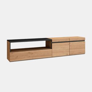 Móvel de TV, Muito espaço de arrumação, 200x35x45cm, Para televisores até 80, Suspensos, Estilo moderno, Carvalho e preto