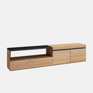 Móvel de TV, Muito espaço de arrumação, 200x35x45cm, Para televisores até 80, Estante para TV, Estilo moderno, Carvalho e preto