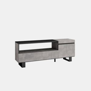 Móvel de TV, Muito espaço de arrumação, 150x35x57cm, Para televisores até 65, Design industrial, Estilo moderno, Cimento