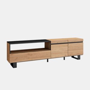Móvel de TV, Muito espaço de arrumação, 200x35x57cm, Para televisores até 80, Design industrial, Estilo moderno, Carvalho e preto