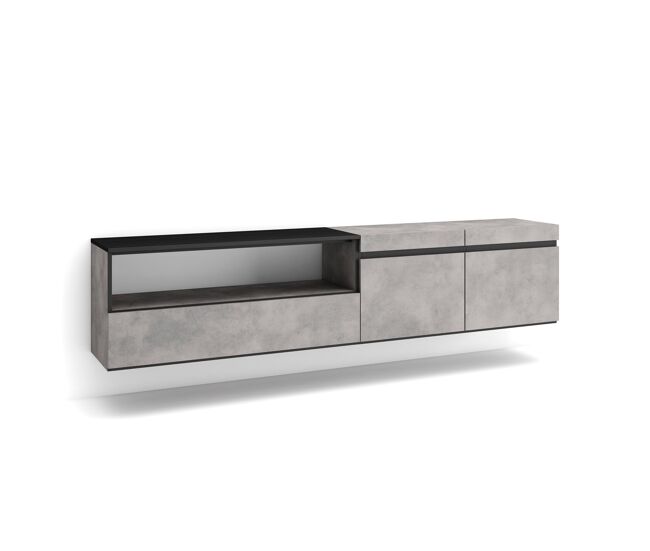 Mueble tv, televisión, muebles de salón, almacenaje, 200x35x45cm, para tv hasta 80", colgado, suspendido, estilo moderno, cemento