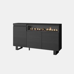 Aparador sala de jantar, Sala, Cozinha, Entrada, TV, 150x35x87cm, 3 Portas, Lareira eléctrica, Design industrial, Estilo moderno, Preto