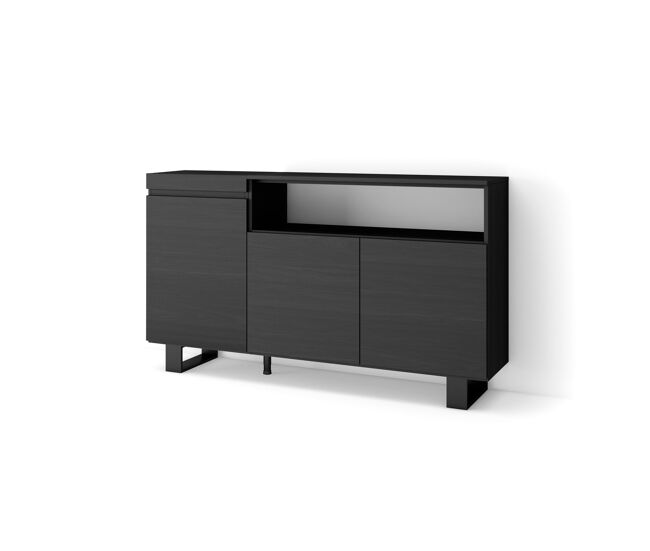 Aparador para salón, gran capacidad de almacenaje, 150x35x87cm, 3 puertas, diseño industrial, estilo moderno, negro