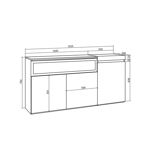 Aparador sala de jantar, Sala, Cozinha, Entrada, TV, 150x35x75cm, 3 Portas, Lareira eléctrica, Estilo moderno, Carvalho e preto Aparador sala de jantar, Sala, Cozinha, Entrada, TV, 150x35x75cm, 3 Portas, Lareira eléctrica, Estilo moderno, Carvalho e preto