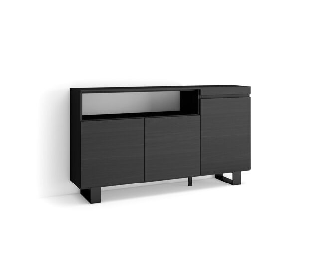 Aparador para salón, gran capacidad de almacenaje, 150x35x87cm, 3 puertas, diseño industrial, estilo moderno, negro