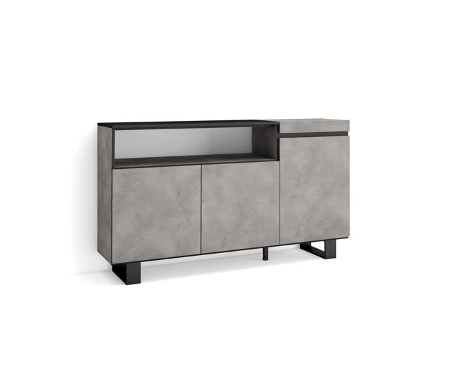 Aparador para salón, gran capacidad de almacenaje, 150x35x87cm, 3 puertas, diseño industrial, estilo moderno, cemento