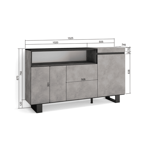 Aparador sala de jantar, Sala, Cozinha, Entrada, TV, 150x35x87cm, 3 Portas, Design industrial, Estilo moderno, Cimento Aparador sala de jantar, Sala, Cozinha, Entrada, TV, 150x35x87cm, 3 Portas, Design industrial, Estilo moderno, Cimento