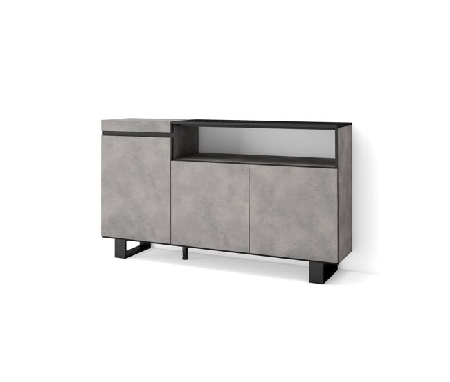 Aparador para salón, gran capacidad de almacenaje, 150x35x87cm, 3 puertas, diseño industrial, estilo moderno, cemento