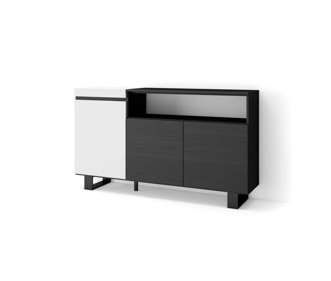 Aparador para salón, gran capacidad de almacenaje, 150x35x87cm, 3 puertas, diseño industrial, estilo moderno, blanco y negro