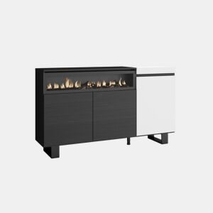 Aparador sala de jantar, Sala, Cozinha, Entrada, TV, 150x35x87cm, 3 Portas, Lareira eléctrica, Design industrial, Estilo moderno, Branco e preto