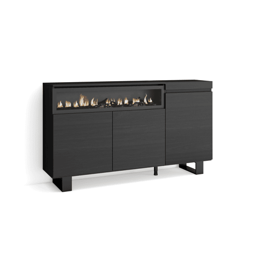 Aparador sala de jantar, Sala, Cozinha, Entrada, TV, 150x35x87cm, 3 Portas, Lareira eléctrica, Design industrial, Estilo moderno, Preto Aparador sala de jantar, Sala, Cozinha, Entrada, TV, 150x35x87cm, 3 Portas, Lareira eléctrica, Design industrial, Estilo moderno, Preto