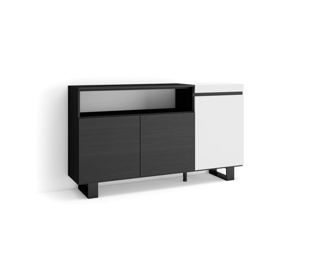Aparador para salón, gran capacidad de almacenaje, 150x35x87cm, 3 puertas, diseño industrial, estilo moderno, blanco y negro
