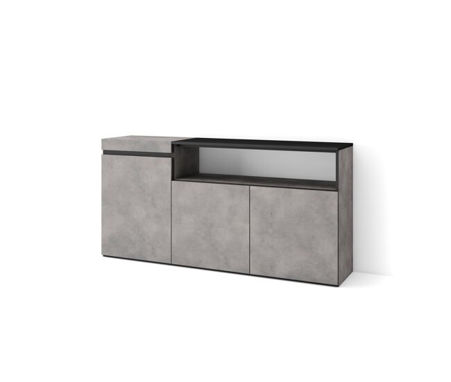 Aparador para salón, gran capacidad de almacenaje, 150x35x75cm, 3 puertas, armario, zapatero, estilo moderno, cemento