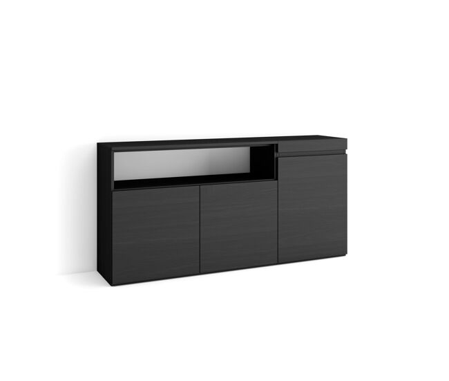 Aparador para salón, gran capacidad de almacenaje, 150x35x75cm, 3 puertas, armario, zapatero, estilo moderno, negro
