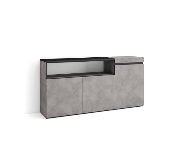 Aparador para salón, gran capacidad de almacenaje, 150x35x75cm, 3 puertas, armario, zapatero, estilo moderno, cemento