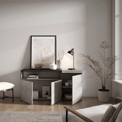 Aparador sala de jantar, Sala, Cozinha, Entrada, TV, 150x35x75cm, 3 Portas, Armário arrumação, Estilo moderno, Cimento