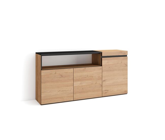Aparador para salón, gran capacidad de almacenaje, 150x35x75cm, 3 puertas, armario, zapatero, estilo moderno, roble y negro