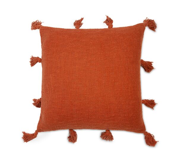Funda de cojín de algodón con flecos m/joy