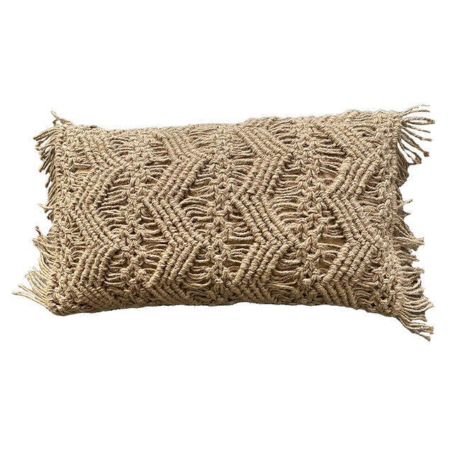 Funda de cojín macramé con fibra de yute yura 30x50 natural