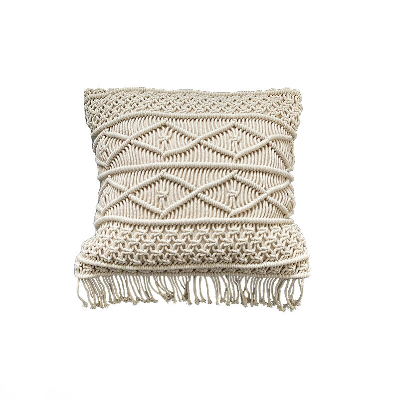 Funda de cojín de algodón macramé 45x45 natural