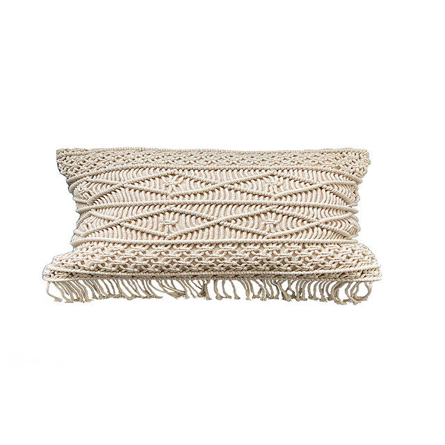 Funda de cojín de algodón macramé 30x50 natural