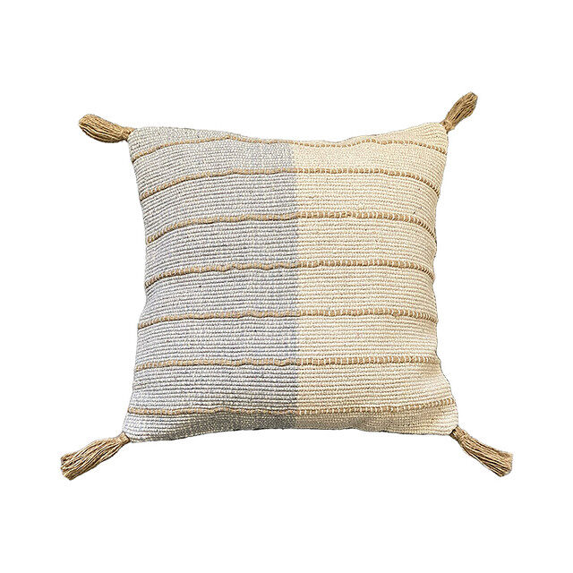 Funda de cojín de algodón con yute aqu 45x45 azul