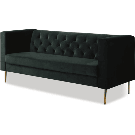 Sofá fixo de veludo Bruce - 196 x 76 x 82 cm - 3 lugares - Verde escuro