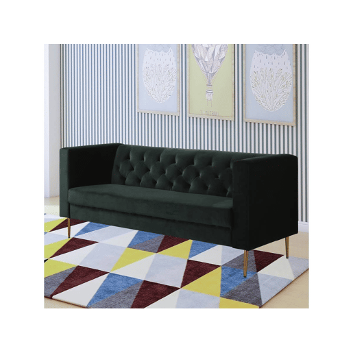 Sofá fixo de veludo Bruce - 196 x 76 x 82 cm - 3 lugares - Verde escuro
