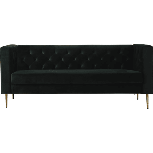 Sofá fixo de veludo Bruce - 196 x 76 x 82 cm - 3 lugares - Verde escuro