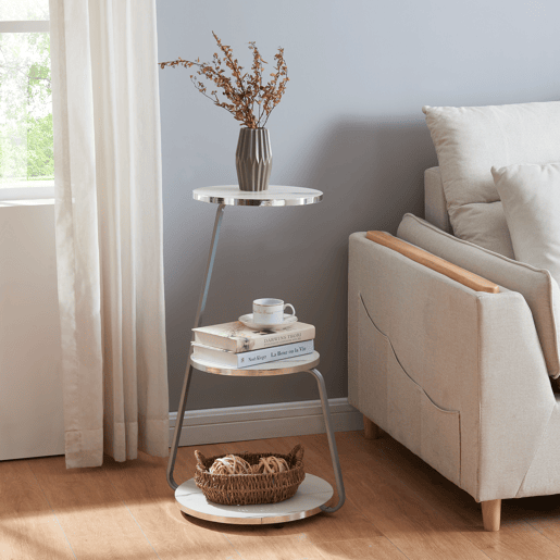 Mesa de apoio Sipoo metalaglomerado 74 x 46 x 37 cm mármore branco en.casa