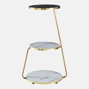 Mesa de apoio Sipoo 3 níveis metalaglomerado 74x46x37 cm mármore branco  mármore preto en.casa